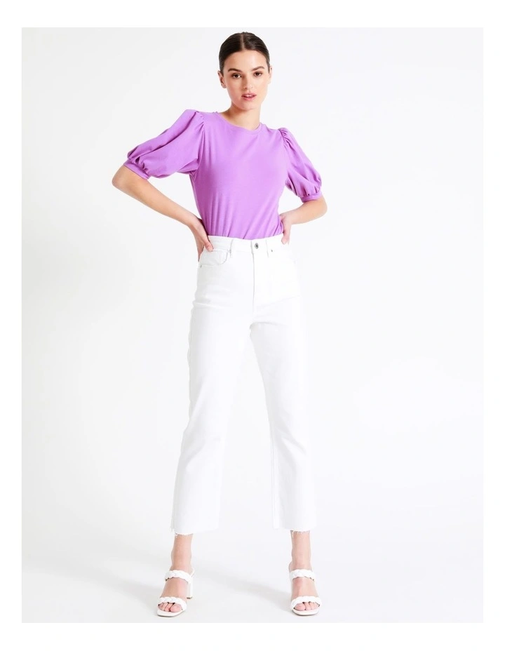 Puff Sleeve Organic Cotton Blend Tee In Purple - Image 3