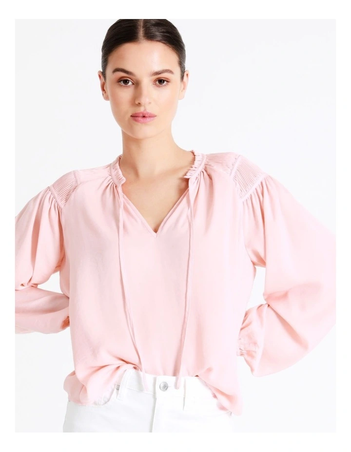 Recycled Satin Gathered Shoulder Blouse In Blush