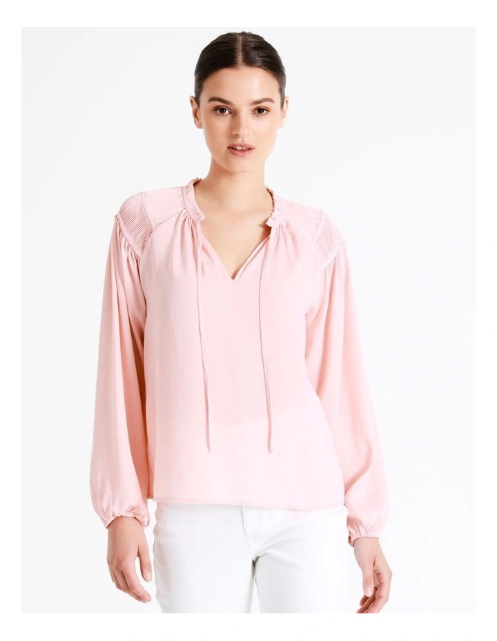 Recycled Satin Gathered Shoulder Blouse In Blush - Image 2