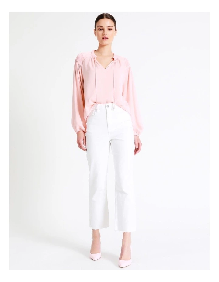 Recycled Satin Gathered Shoulder Blouse In Blush - Image 3