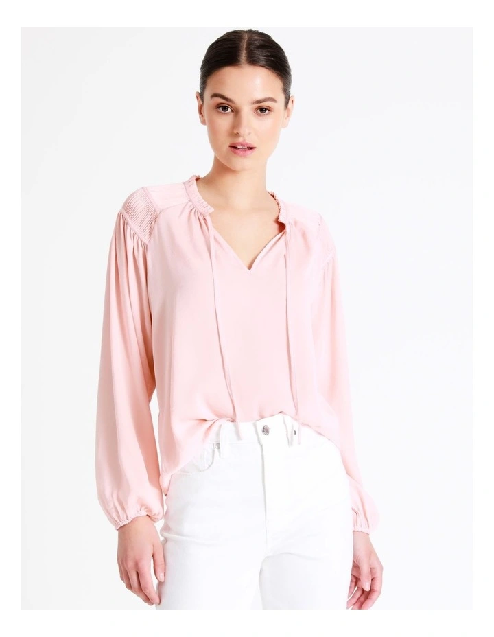 Recycled Satin Gathered Shoulder Blouse In Blush - Image 4