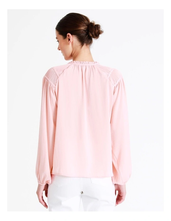 Recycled Satin Gathered Shoulder Blouse In Blush - Image 5