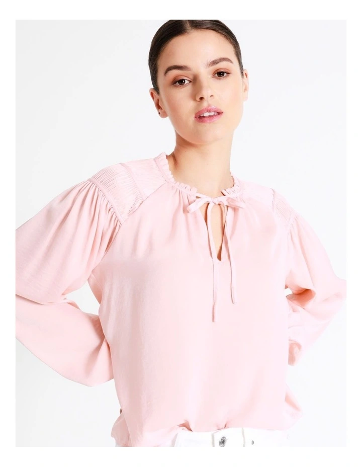 Recycled Satin Gathered Shoulder Blouse In Blush - Image 7