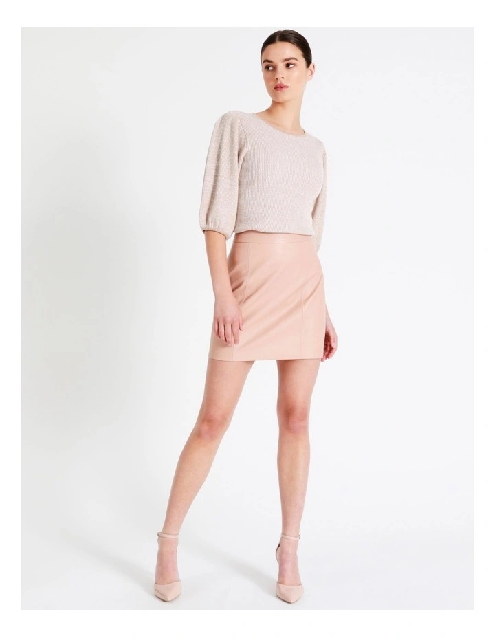 Rib Puff Sleeve Knit Top In Beige - Image 4