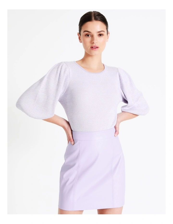 Rib Puff Sleeve Knit Top In Lavender