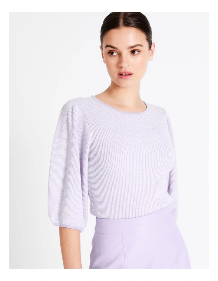 Rib Puff Sleeve Knit Top In Lavender - Image 2