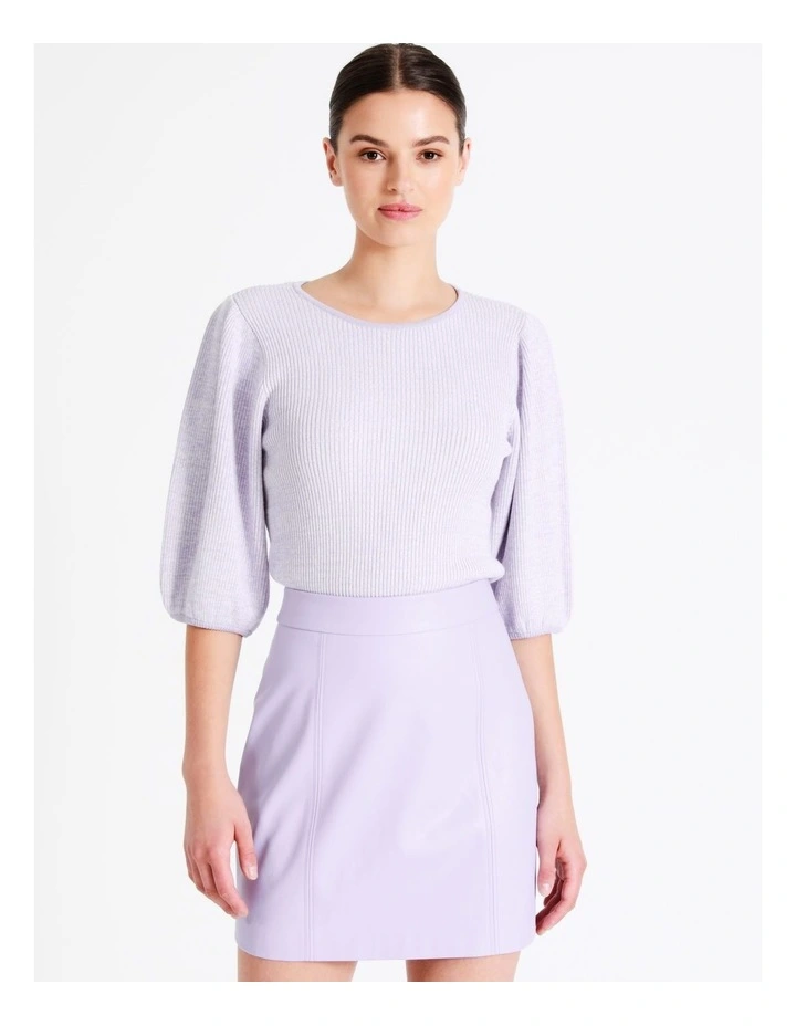 Rib Puff Sleeve Knit Top In Lavender - Image 3
