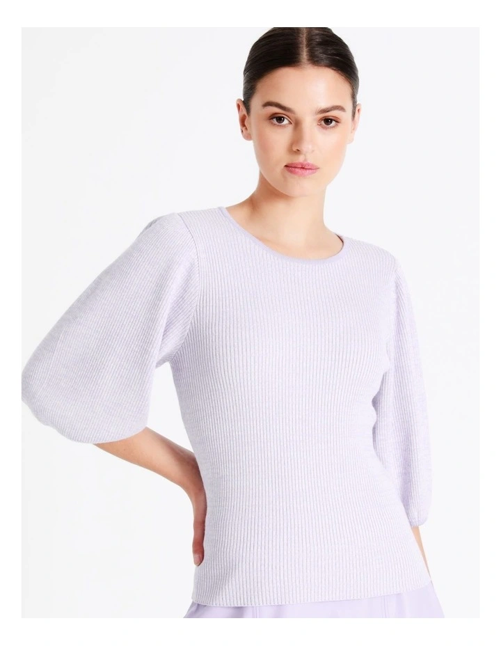 Rib Puff Sleeve Knit Top In Lavender - Image 5