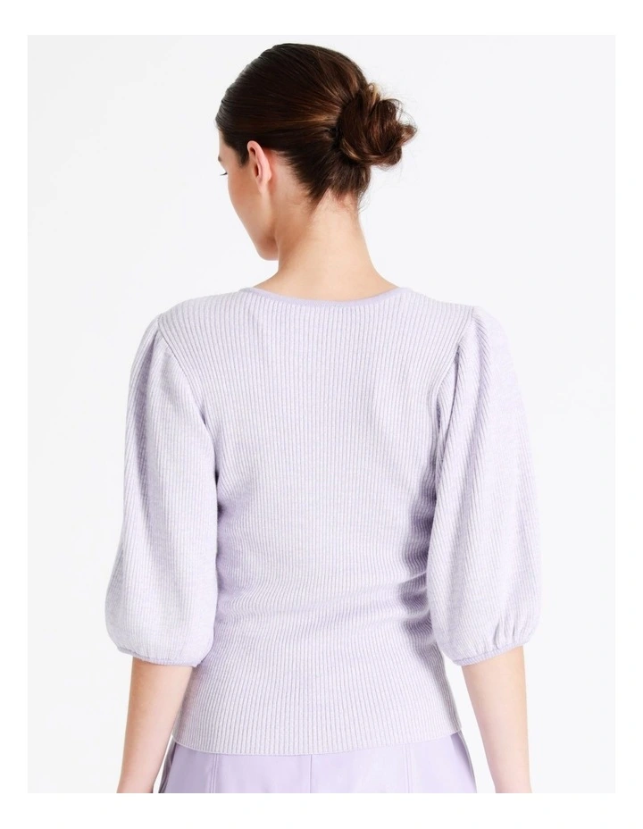 Rib Puff Sleeve Knit Top In Lavender - Image 6