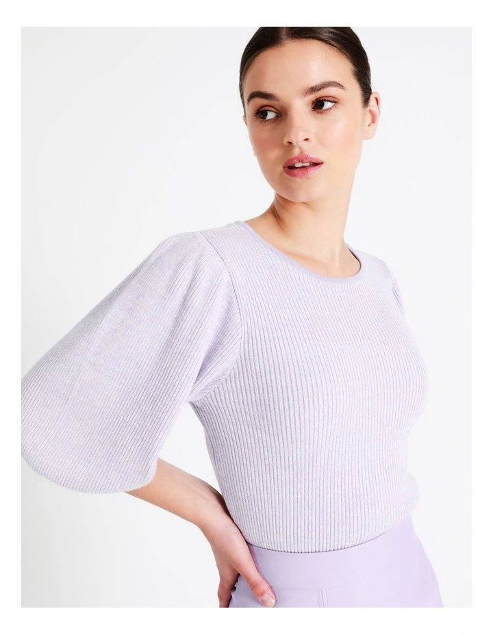 Rib Puff Sleeve Knit Top In Lavender - Image 7