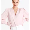 Recycled Blend Satin Notch Neck Blouse In Blush