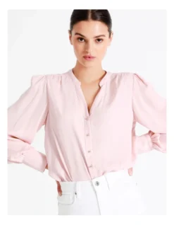 Recycled Blend Satin Notch Neck Blouse In Blush
