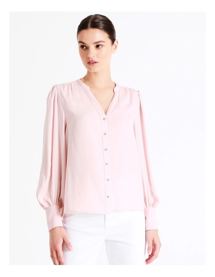 Recycled Blend Satin Notch Neck Blouse In Blush - Image 2