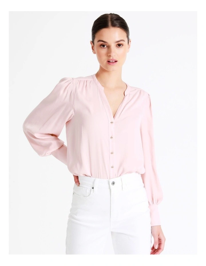 Recycled Blend Satin Notch Neck Blouse In Blush - Image 3
