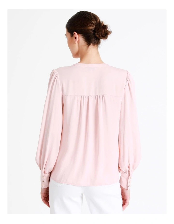 Recycled Blend Satin Notch Neck Blouse In Blush - Image 5