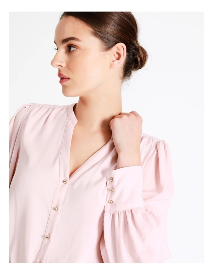 Recycled Blend Satin Notch Neck Blouse In Blush - Image 6