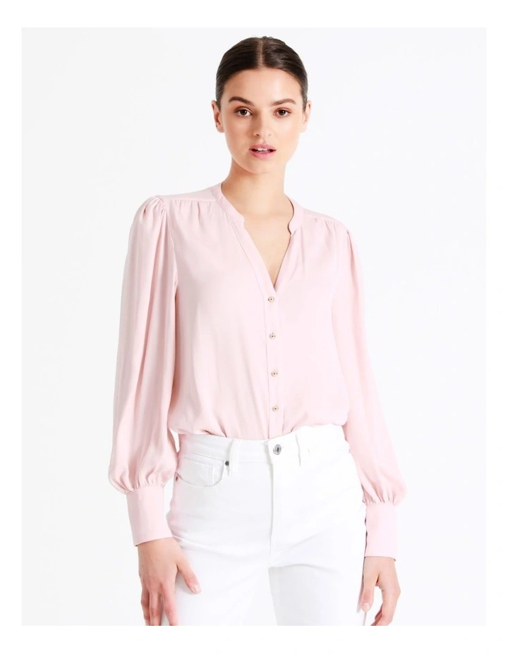 Recycled Blend Satin Notch Neck Blouse In Blush - Image 7
