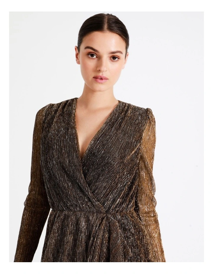 Plisse Wrap Mini Dress In Copper - Image 2