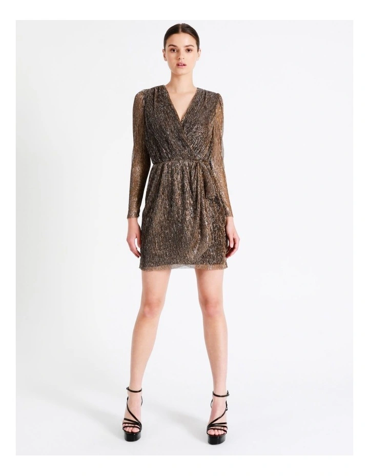 Plisse Wrap Mini Dress In Copper - Image 3