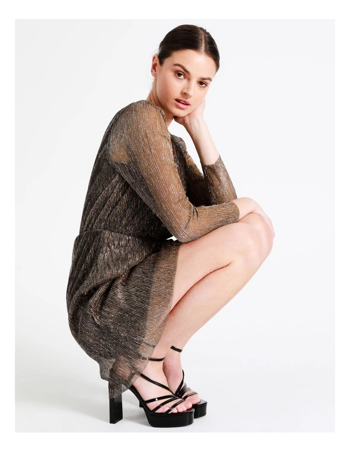 Plisse Wrap Mini Dress In Copper - Image 5