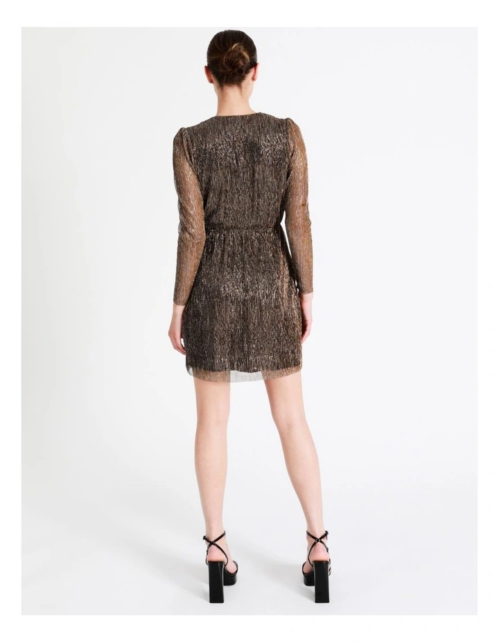 Plisse Wrap Mini Dress In Copper - Image 6