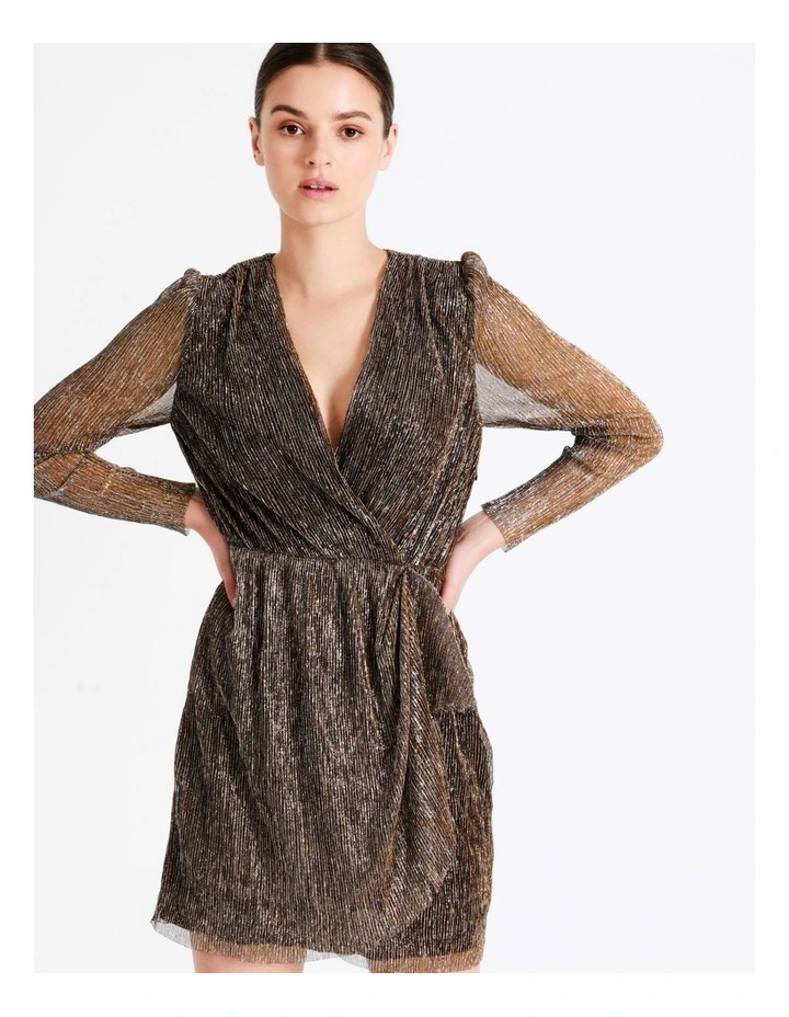 Plisse Wrap Mini Dress In Copper - Image 7