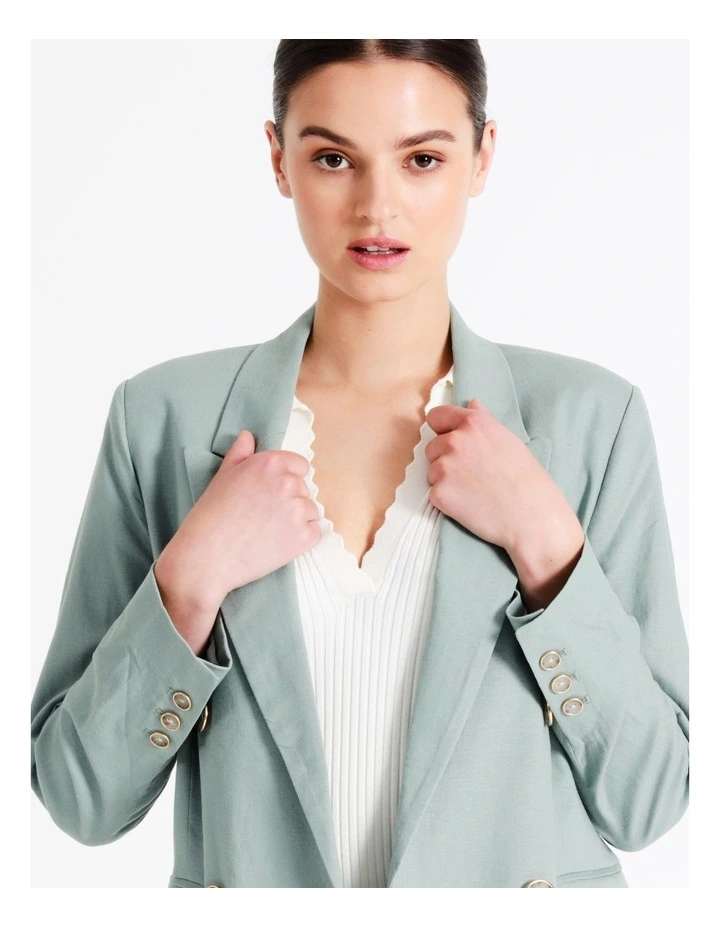 European Linen Blend Double Breasted Blazer In Sage - Image 3