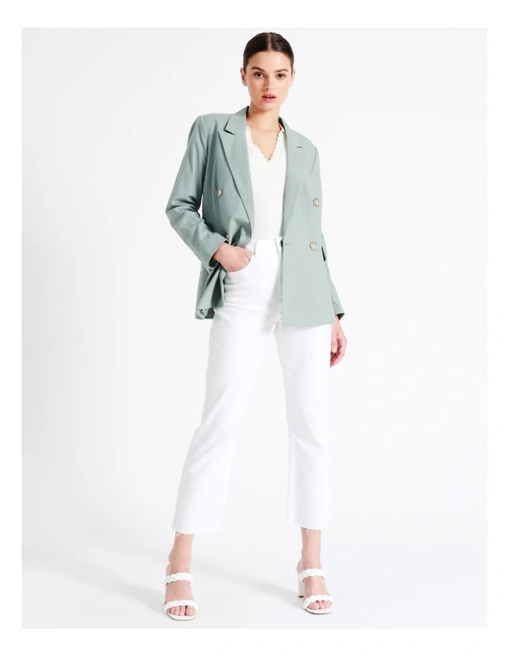 European Linen Blend Double Breasted Blazer In Sage - Image 6