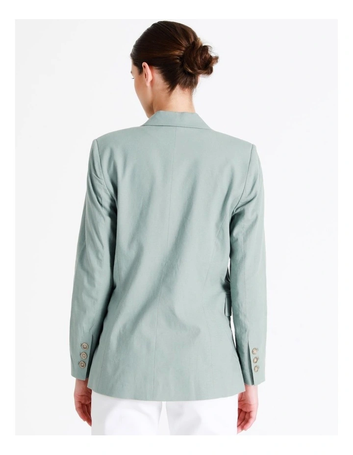 European Linen Blend Double Breasted Blazer In Sage - Image 7