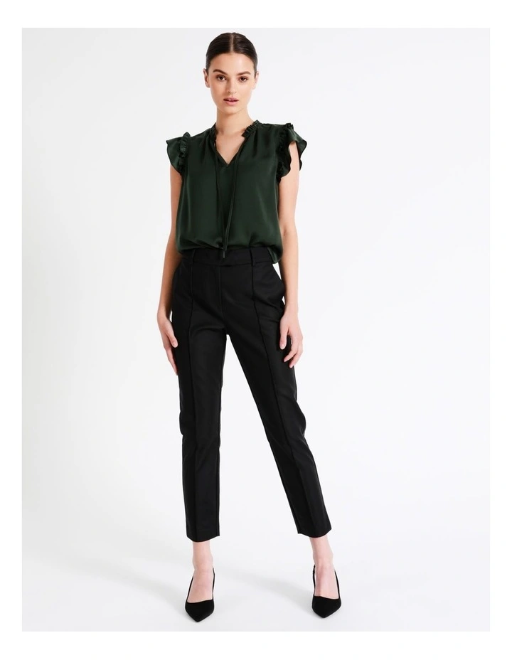 Recycled Blend Satin Ruffle Tie Neck Tank In Dark Olive - Image 7