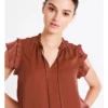 Recycled Blend Satin Ruffle Tie Neck Tank In Rust