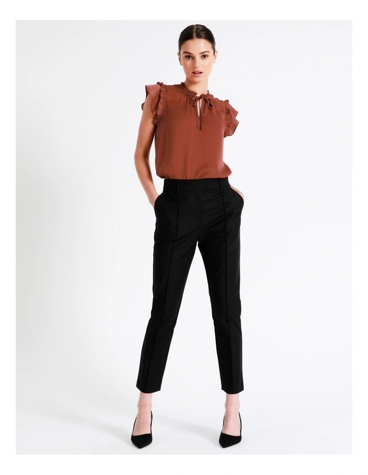 Recycled Blend Satin Ruffle Tie Neck Tank In Rust - Image 2