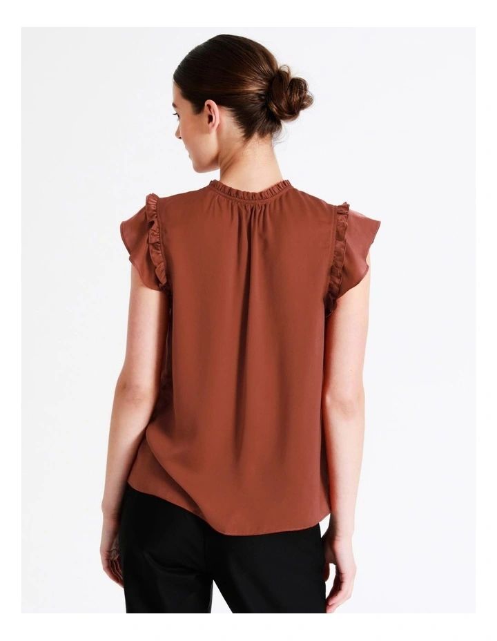 Recycled Blend Satin Ruffle Tie Neck Tank In Rust - Image 6
