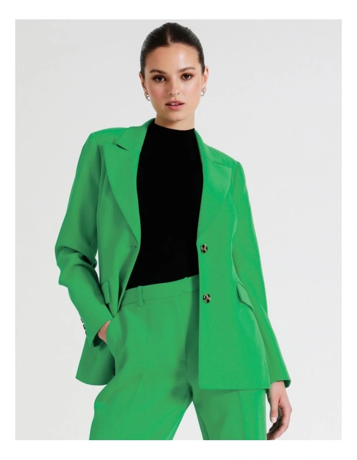 Recycled Blend Single Breasted Fitted Blazer In Green