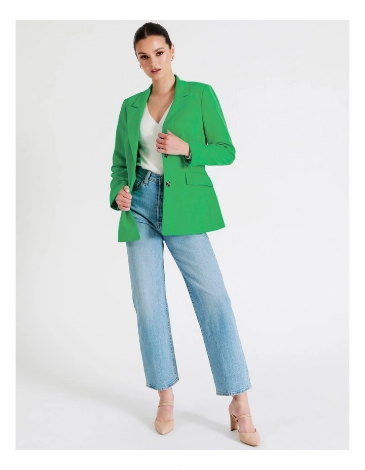 Recycled Blend Single Breasted Fitted Blazer In Green - Image 4