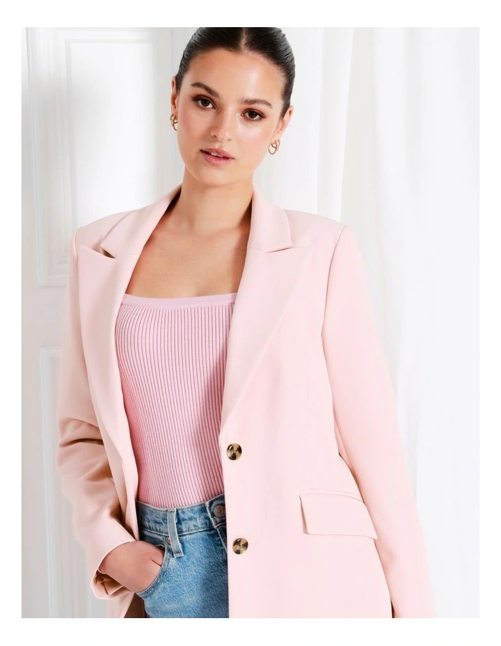 Recycled Blend Single Breasted Fitted Blazer In Blush - Image 3