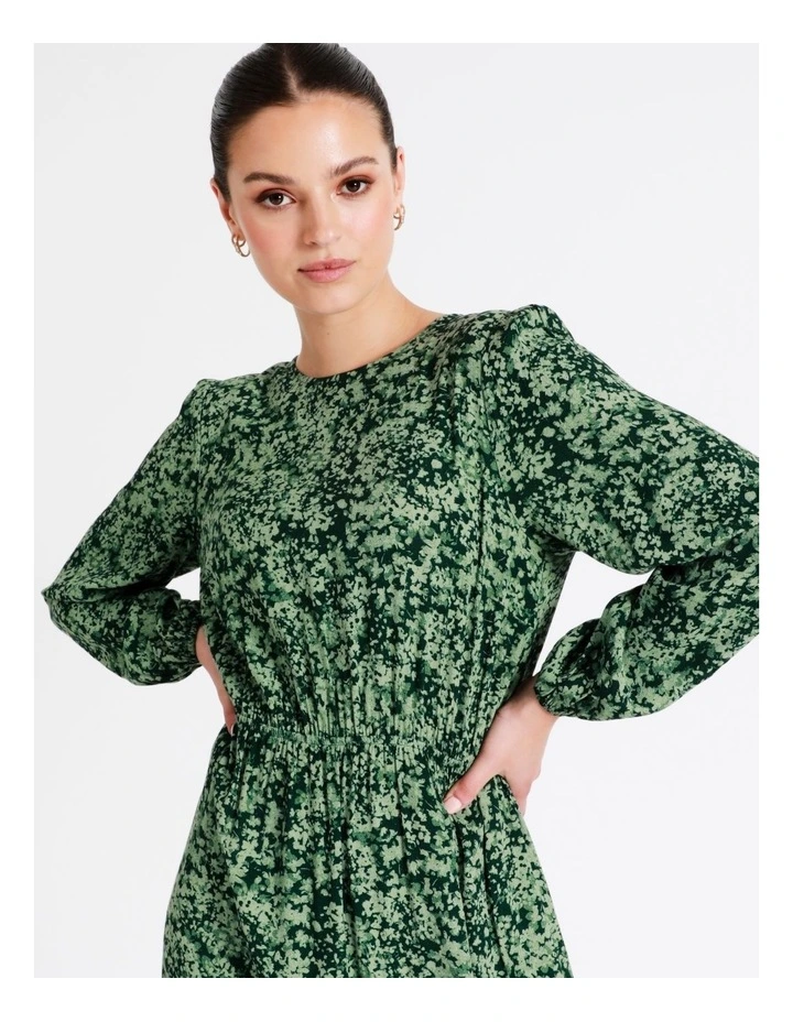 Blouson Sleeve Midi Dress In Green - Image 2
