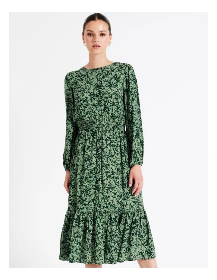 Blouson Sleeve Midi Dress In Green - Image 3