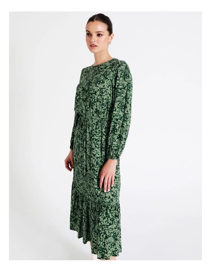 Blouson Sleeve Midi Dress In Green - Image 4
