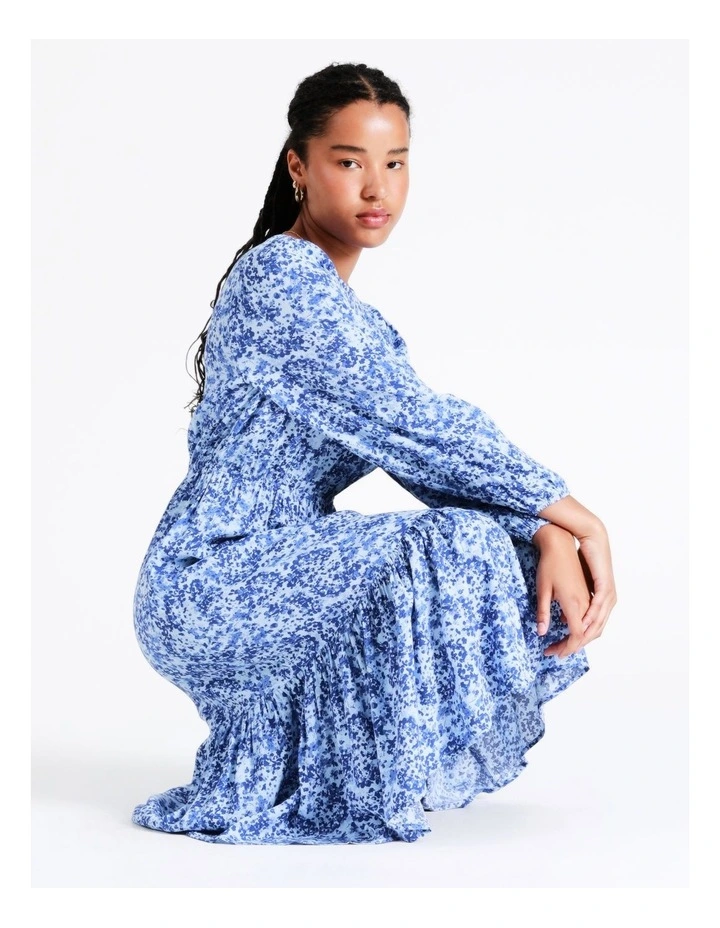 Blouson Sleeve Midi Dress In Blue - Image 2