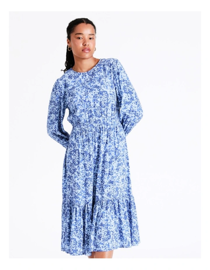 Blouson Sleeve Midi Dress In Blue - Image 3