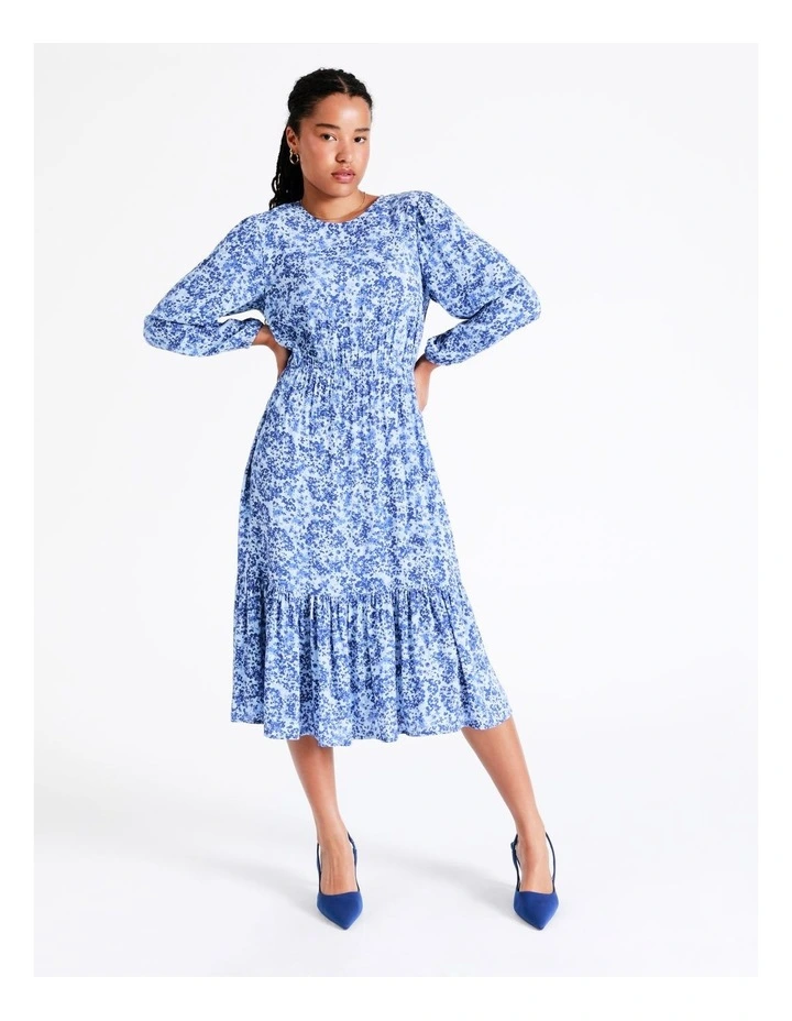 Blouson Sleeve Midi Dress In Blue - Image 5