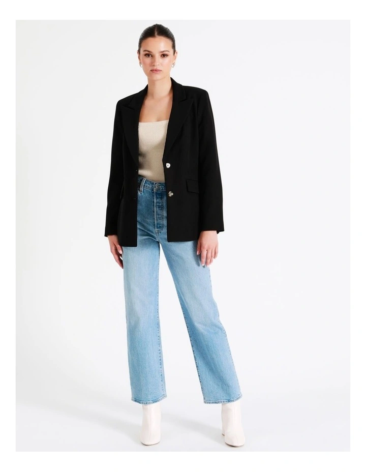 Recycled Blend Single Breasted Fitted Blazer In Black - Image 7