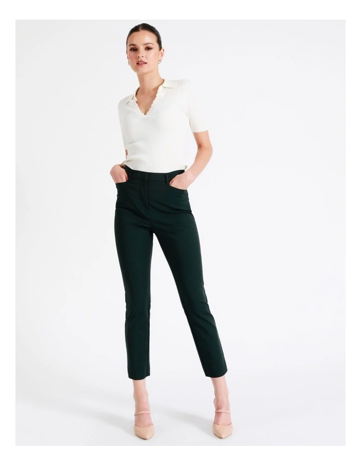 Helena High Rise Full Length Organic Blend Cotton Sateen Pants In Dark Green