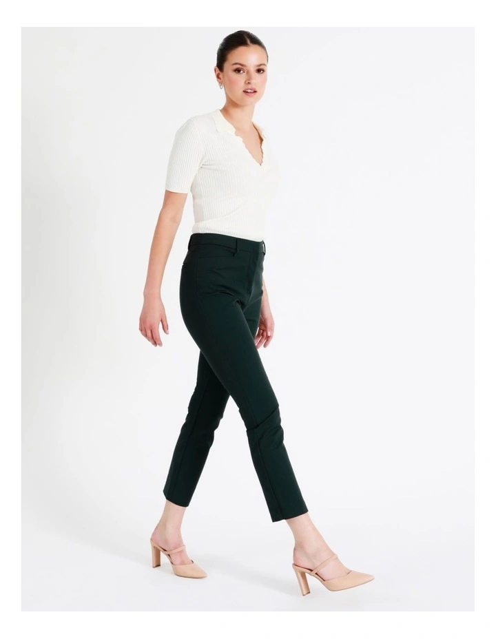 Helena High Rise Full Length Organic Blend Cotton Sateen Pants In Dark Green - Image 2