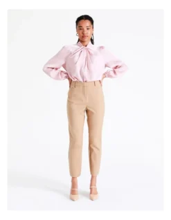 Maya Mid Rise Cropped Organic Blend Cotton Sateen Pants In Camel