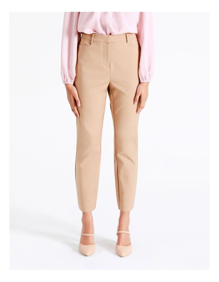 Maya Mid Rise Cropped Organic Blend Cotton Sateen Pants In Camel - Image 2