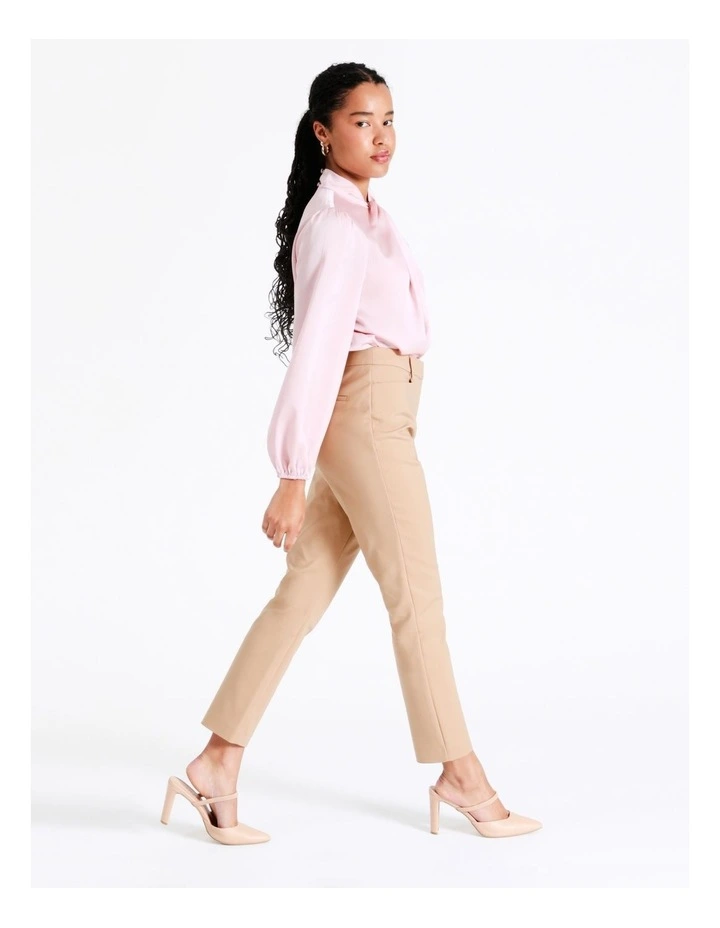 Maya Mid Rise Cropped Organic Blend Cotton Sateen Pants In Camel - Image 4