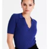 Rib Polo With Scallop Neck In Cobalt