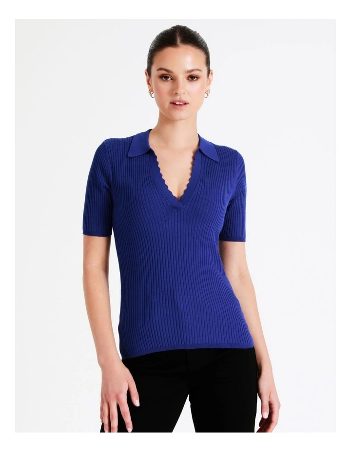 Rib Polo With Scallop Neck In Cobalt - Image 4